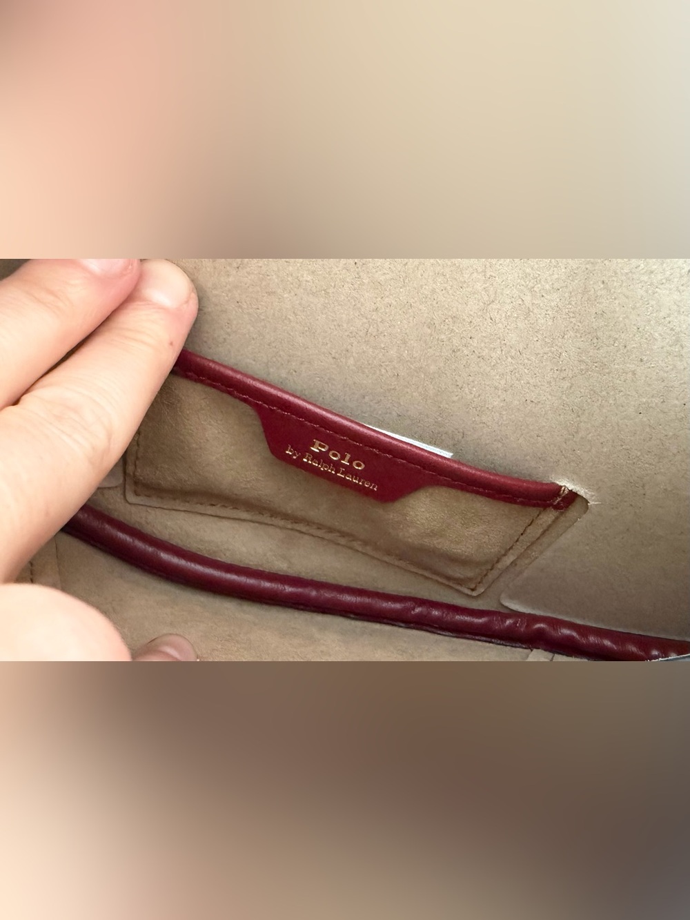 Polo Ralph Lauren ID Calfskin Mini Shoulder Bag in Dark Red - Picture 13 of 14
